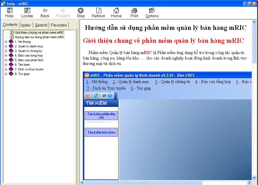 trợ gi&uacute;p của mRIC