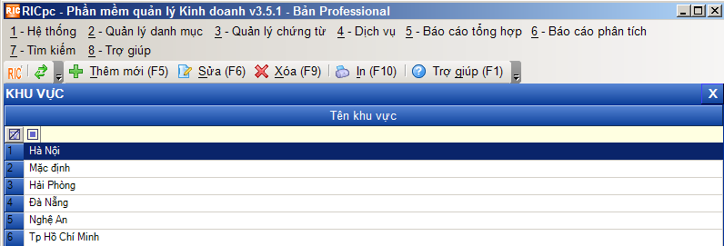 hướng dẫn quản lý danh mục khu vực
