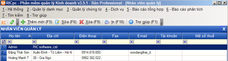 danh sách nhân viên