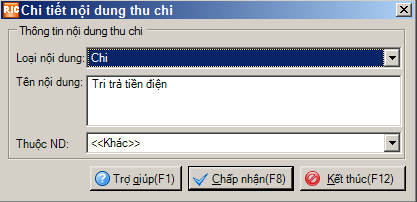 chi tiết nội dung thu chi