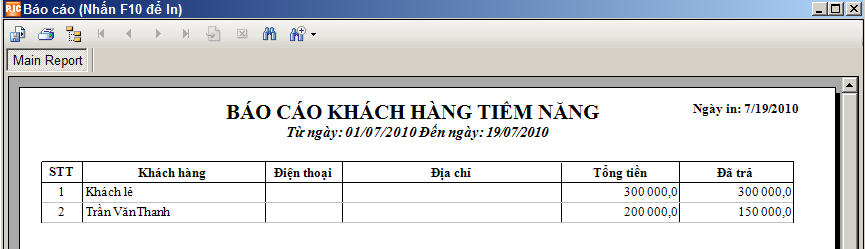 báo cáo chi tiết khách hàng sử dụng dịch vụ - bảo hành
