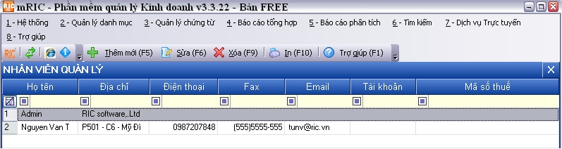 Quản lý danh mục nhân viên quản lý