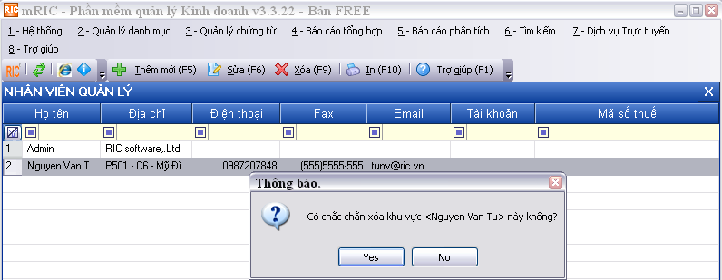 Quản lý danh mục nhân viên quản lý