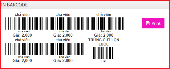 Chức năng In Barcode. - Hướng dẫn sử dụng mRIC Online